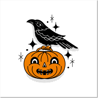 Happy Halloween pumpkin With crow Posters and Art